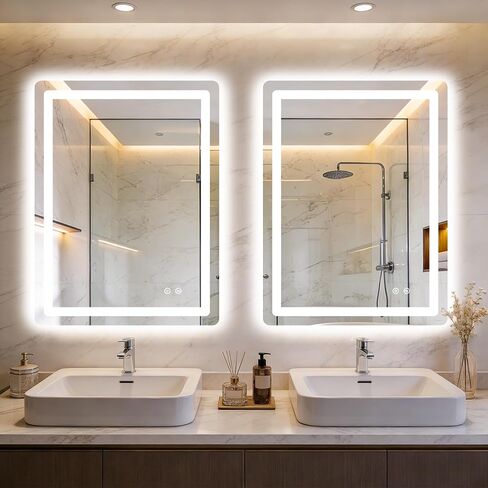 LED Bathroom Vanity Mirror with Lights, Front Light and Backlit, 2 Pack 32x24 Lighted Vanity Mirrors for Bathroom, Dimmable Brightness, Anti-Fog, 3 Colors, Memory Function, Shatterproof Tempered Glass in Saudi Arabia