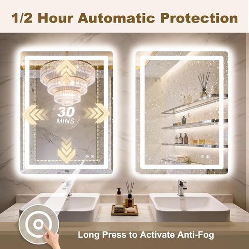 LED Bathroom Vanity Mirror with Lights, Front Light and Backlit, 2 Pack 32x24 Lighted Vanity Mirrors for Bathroom, Dimmable Brightness, Anti-Fog, 3 Colors, Memory Function, Shatterproof Tempered Glass in Saudi Arabia
