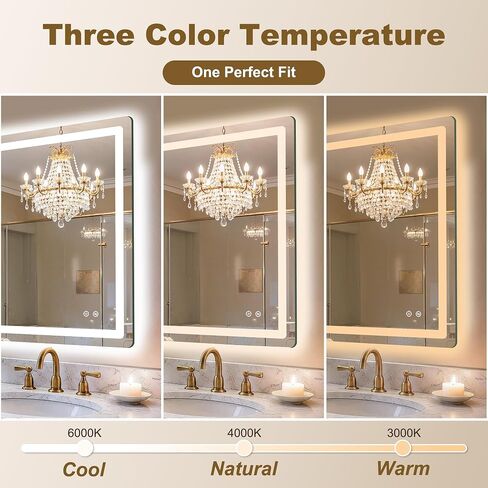 LED Bathroom Vanity Mirror with Lights, Front Light and Backlit, 2 Pack 32x24 Lighted Vanity Mirrors for Bathroom, Dimmable Brightness, Anti-Fog, 3 Colors, Memory Function, Shatterproof Tempered Glass in Saudi Arabia