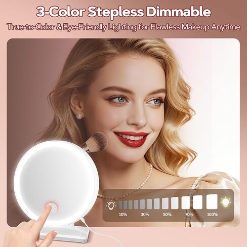 MIYADIVA Vanity Mirror with Lights, Lighted Makeup Mirror with 30X Magnification, 90 LED for 3 Color Lighting and Adjustable Brightness, Touch Screen, Bedroom Dorm Mirror with Phone Holder Stand in Saudi Arabia