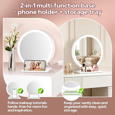 MIYADIVA Vanity Mirror with Lights, Lighted Makeup Mirror with 30X Magnification, 90 LED for 3 Color Lighting and Adjustable Brightness, Touch Screen, Bedroom Dorm Mirror with Phone Holder Stand in Saudi Arabia