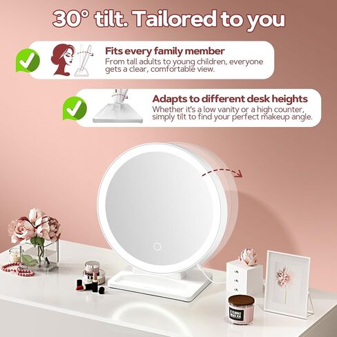 MIYADIVA Vanity Mirror with Lights, Lighted Makeup Mirror with 30X Magnification, 90 LED for 3 Color Lighting and Adjustable Brightness, Touch Screen, Bedroom Dorm Mirror with Phone Holder Stand in Saudi Arabia
