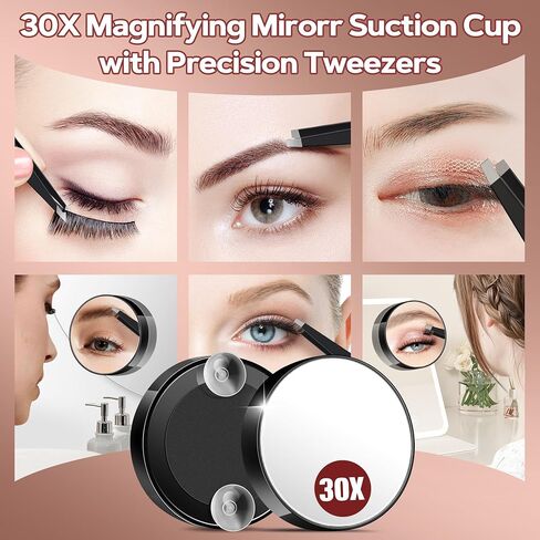 MIYADIVA Vanity Mirror with Lights, Lighted Makeup Mirror with 30X Magnification, 90 LED for 3 Color Lighting and Adjustable Brightness, Touch Screen, Bedroom Dorm Mirror with Phone Holder Stand in Saudi Arabia