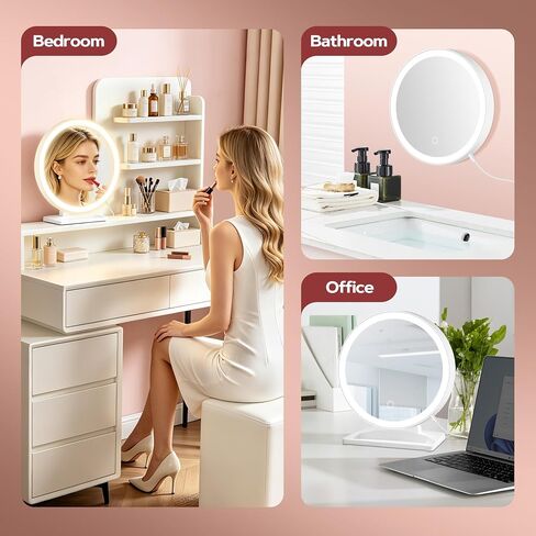 MIYADIVA Vanity Mirror with Lights, Lighted Makeup Mirror with 30X Magnification, 90 LED for 3 Color Lighting and Adjustable Brightness, Touch Screen, Bedroom Dorm Mirror with Phone Holder Stand in Saudi Arabia