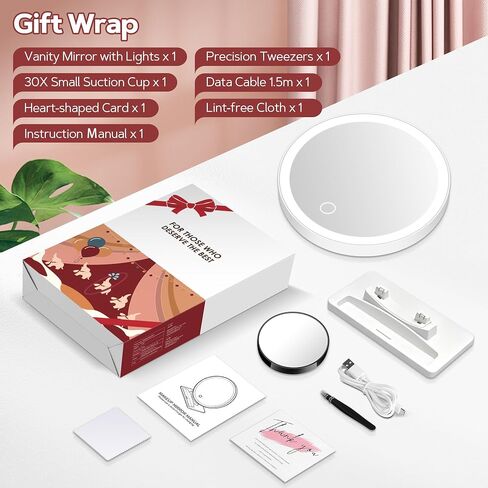 MIYADIVA Vanity Mirror with Lights, Lighted Makeup Mirror with 30X Magnification, 90 LED for 3 Color Lighting and Adjustable Brightness, Touch Screen, Bedroom Dorm Mirror with Phone Holder Stand in Saudi Arabia