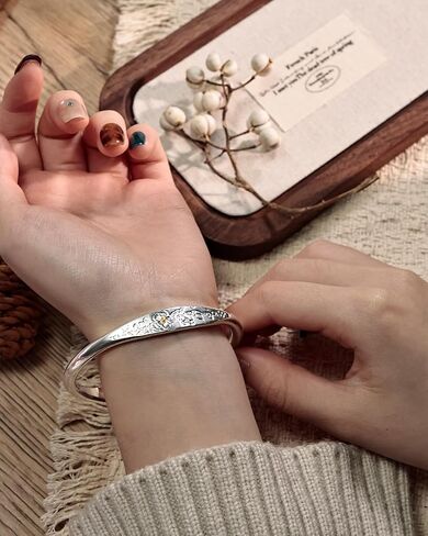 Silver Cuff Bangle Bracelet for Women with Open and Adjustable Design, Daisy Flower Pattern Engraving, Daily Wear or Fashion Jewelry Gift for Her in Saudi Arabia