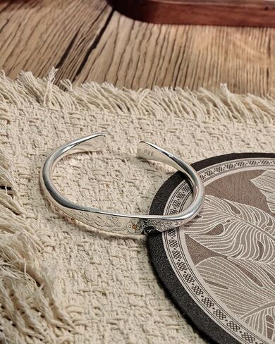 Silver Cuff Bangle Bracelet for Women with Open and Adjustable Design, Daisy Flower Pattern Engraving, Daily Wear or Fashion Jewelry Gift for Her in Saudi Arabia