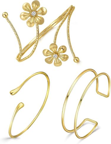 3 Pcs Arm Cuff for Women Adjustable Upper Armband Bangle Flower Armlet Jewelry Minimalist Arm Cuff Bracelet in Saudi Arabia