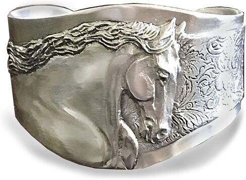 Stallion cuff bracelet, Friesian Horse head in high relief in Saudi Arabia