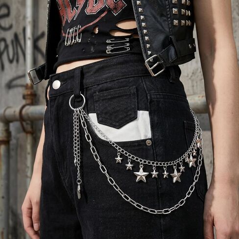 Punk Jean Wallet Chain Y2K Star Pants Chain Hip Hop Lock Charm Y2K Jewelry Hiphop Pocket Chains Accessory Gifts Fashion Trendy Waist Pants Chains for Women Men in Saudi Arabia