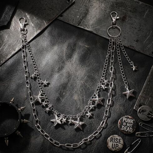 Punk Jean Wallet Chain Y2K Star Pants Chain Hip Hop Lock Charm Y2K Jewelry Hiphop Pocket Chains Accessory Gifts Fashion Trendy Waist Pants Chains for Women Men in Saudi Arabia