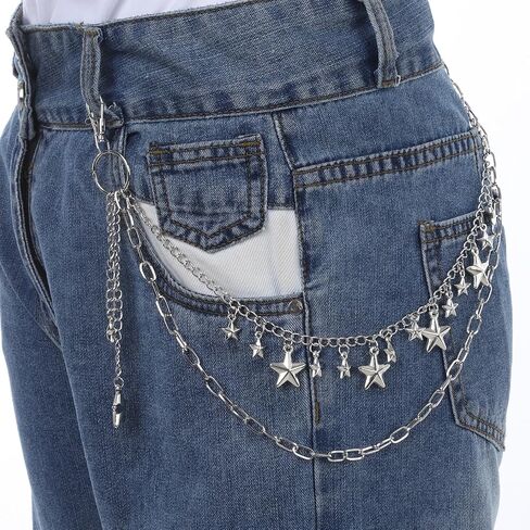 Punk Jean Wallet Chain Y2K Star Pants Chain Hip Hop Lock Charm Y2K Jewelry Hiphop Pocket Chains Accessory Gifts Fashion Trendy Waist Pants Chains for Women Men in Saudi Arabia