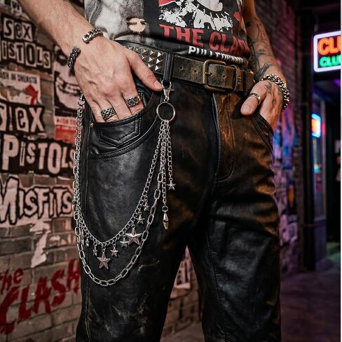 Punk Jean Wallet Chain Y2K Star Pants Chain Hip Hop Lock Charm Y2K Jewelry Hiphop Pocket Chains Accessory Gifts Fashion Trendy Waist Pants Chains for Women Men in Saudi Arabia