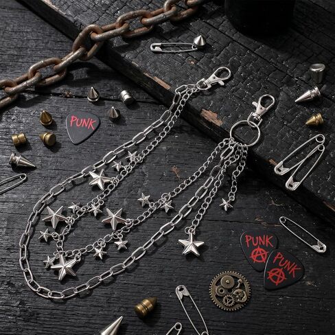 Punk Jean Wallet Chain Y2K Star Pants Chain Hip Hop Lock Charm Y2K Jewelry Hiphop Pocket Chains Accessory Gifts Fashion Trendy Waist Pants Chains for Women Men in Saudi Arabia