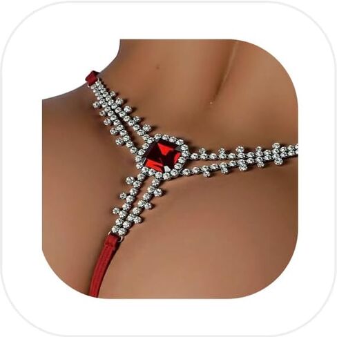 Sexy Sparkly Rhinestone Chain Panties Jewelry Red Crystal Waist Chain Thong Festival Rave Bikini G String Jewelry for Women in Kuwait