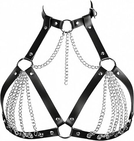 Leather Bra Body Chain, Punk Layered Chest Chain, Chest Harness Body Waist Chain, PU Leather Chain Adjustable Body Jewelry for Women Party Gifts Halloween Carnival in Saudi Arabia