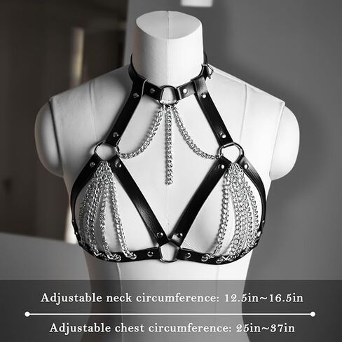 Leather Bra Body Chain, Punk Layered Chest Chain, Chest Harness Body Waist Chain, PU Leather Chain Adjustable Body Jewelry for Women Party Gifts Halloween Carnival in Saudi Arabia