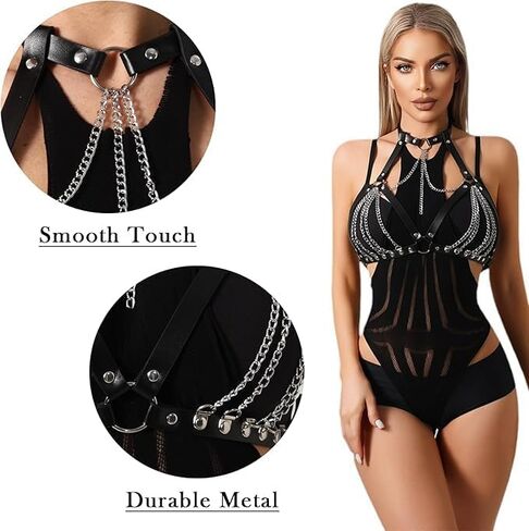 Leather Bra Body Chain, Punk Layered Chest Chain, Chest Harness Body Waist Chain, PU Leather Chain Adjustable Body Jewelry for Women Party Gifts Halloween Carnival in Saudi Arabia