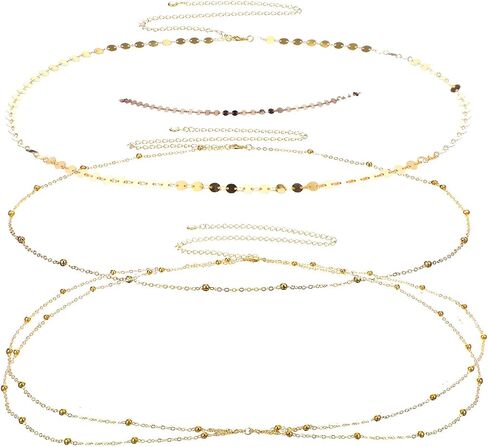 2Pcs Waist Beads for Women, 14K Gold Plated Dainty Belly Chain, Cuban Beaded Body Chain Beach Chains for Her Summer Jewelry Gifts, Highlights Slender Waist in Kuwait