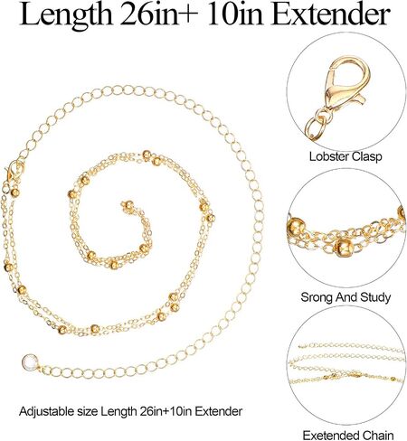 2Pcs Waist Beads for Women, 14K Gold Plated Dainty Belly Chain, Cuban Beaded Body Chain Beach Chains for Her Summer Jewelry Gifts, Highlights Slender Waist in Kuwait