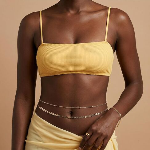 2Pcs Waist Beads for Women, 14K Gold Plated Dainty Belly Chain, Cuban Beaded Body Chain Beach Chains for Her Summer Jewelry Gifts, Highlights Slender Waist in Kuwait