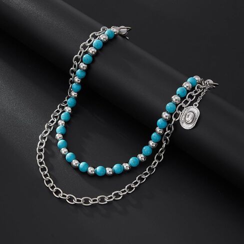 QWALIT Silver Turquoise Pants Chain for Men Pocket Chain for Pants Dainty Trendy Layered Jean Chains for Women Beads Biker Jean Chains Western Punk Hip Jewelry Party K-pop Music Festival Accessories in Kuwait