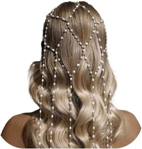 Multi-layered Long Pearl Tassel Hair Chain Headpiece for Women Party-Summer Beach Pearl Beaded Hair Accessory Bridal Wedding Hairband Jewelry in Saudi Arabia