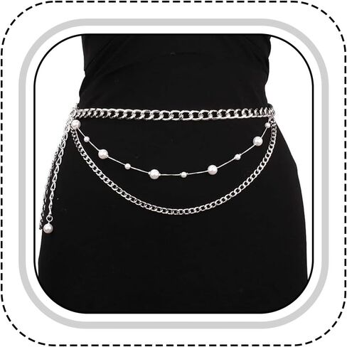 1 Pcs Silver Chain Belt Pearl Waist Chain Belt Adjustable Multi-Layer AdjustableDainty Trendy Jewelry Accessory for Women Casual Party Evening Daily Wear in Kuwait