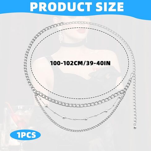 1 Pcs Silver Chain Belt Pearl Waist Chain Belt Adjustable Multi-Layer AdjustableDainty Trendy Jewelry Accessory for Women Casual Party Evening Daily Wear in Kuwait