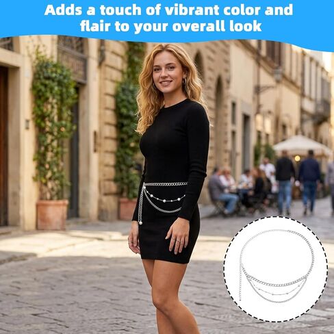 1 Pcs Silver Chain Belt Pearl Waist Chain Belt Adjustable Multi-Layer AdjustableDainty Trendy Jewelry Accessory for Women Casual Party Evening Daily Wear in Kuwait