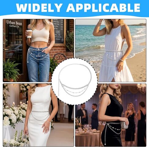 1 Pcs Silver Chain Belt Pearl Waist Chain Belt Adjustable Multi-Layer AdjustableDainty Trendy Jewelry Accessory for Women Casual Party Evening Daily Wear in Kuwait