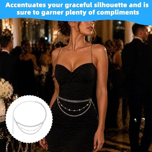 1 Pcs Silver Chain Belt Pearl Waist Chain Belt Adjustable Multi-Layer AdjustableDainty Trendy Jewelry Accessory for Women Casual Party Evening Daily Wear in Kuwait