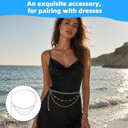 1 Pcs Silver Chain Belt Pearl Waist Chain Belt Adjustable Multi-Layer AdjustableDainty Trendy Jewelry Accessory for Women Casual Party Evening Daily Wear in Kuwait