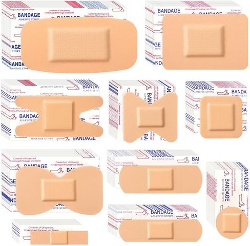 200 Pcs Assorted PE Adhesive Bandages Bulk 10 Styles Multi-Size Waterproof Breathable Bandages with Fingertip Large Strips for First Aid Wound Protection in Saudi Arabia