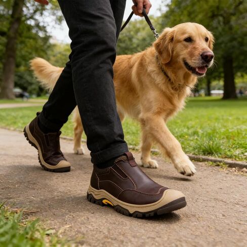 Men's Leather Slip On Waterproof Work Walking Outdoor Hiking Loafers Comfortable Casual Shoes in Saudi Arabia