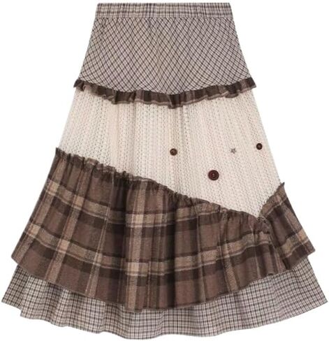 Y2K Retro Sweet Style Irregular Patchwork Skirt with high Waist and Slimming A-line Long Skirt in Saudi Arabia