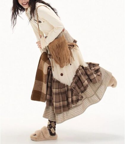 Y2K Retro Sweet Style Irregular Patchwork Skirt with high Waist and Slimming A-line Long Skirt in Saudi Arabia