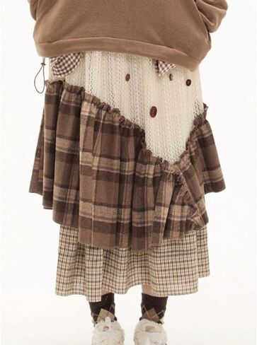 Y2K Retro Sweet Style Irregular Patchwork Skirt with high Waist and Slimming A-line Long Skirt in Saudi Arabia