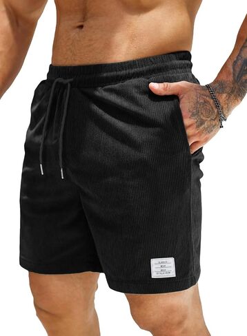 Men's Corduroy Shorts Casual Elastic Waist Drawstring Lightweight Summer Beach Shorts in Kuwait