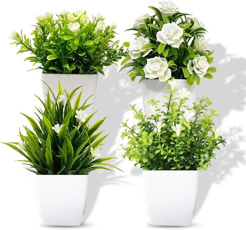 SZC&MFZ 4 PCS mini Artificial Potted Plants with Flowers, Perfect Fake Plants & Faux Potted Plants for Room Decor, Ideal for Home, Bathroom, Bedroom, Living Room, Kitchen and Office Decoration. in Saudi Arabia