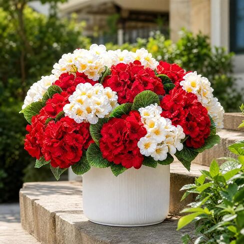Cleangor 6 Pcs Artificial Geraniums Flowers for Outdoor, UV Resistant Outdoor Artificial Plants, Red Geranium Artificial Flowers Realistic, Silk Flower for Garden, Porch, Balcony, Yard Decor (2 Color) in Saudi Arabia