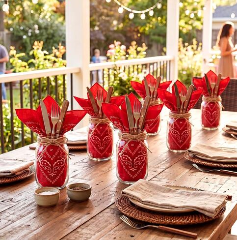 6 Sets Western Cowboy Centerpieces Set with Mason Jars and Paisley Bandanas - Country Table Decor for Western Wedding, Baby Shower, Rodeo Party and Cowgirl Themed Events in Kuwait