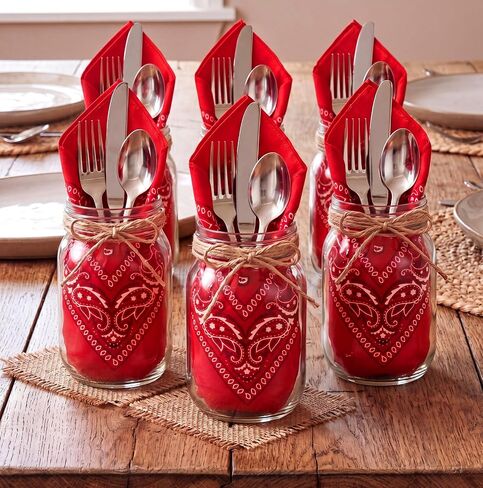 6 Sets Western Cowboy Centerpieces Set with Mason Jars and Paisley Bandanas - Country Table Decor for Western Wedding, Baby Shower, Rodeo Party and Cowgirl Themed Events in Kuwait