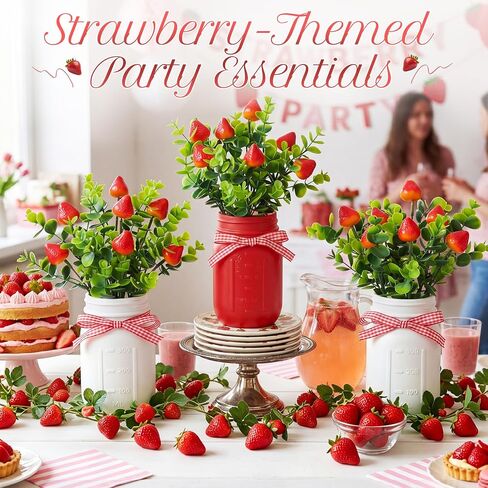 3 Pack Strawberry Mason Jars Table Centerpiece Decor with Wood Tray, 3 Painted Jars, Artificial Strawberry Vase Summer Farmhouse Dining Coffee Table Centerpiece for Kitchen Living Room Decor in Saudi Arabia