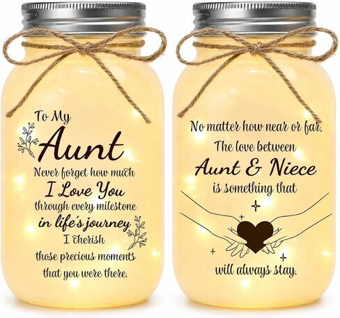 Auntie Gifts for Women, Best Auntie Gifts, Gift for Aunts from Niece, Aunt Gift from Niece, Birthday Christmas Mason Jar Night Light 16Oz in Saudi Arabia