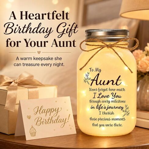 Auntie Gifts for Women, Best Auntie Gifts, Gift for Aunts from Niece, Aunt Gift from Niece, Birthday Christmas Mason Jar Night Light 16Oz in Saudi Arabia