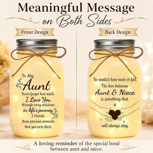 Auntie Gifts for Women, Best Auntie Gifts, Gift for Aunts from Niece, Aunt Gift from Niece, Birthday Christmas Mason Jar Night Light 16Oz in Saudi Arabia