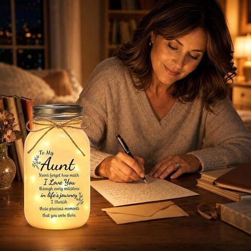 Auntie Gifts for Women, Best Auntie Gifts, Gift for Aunts from Niece, Aunt Gift from Niece, Birthday Christmas Mason Jar Night Light 16Oz in Saudi Arabia