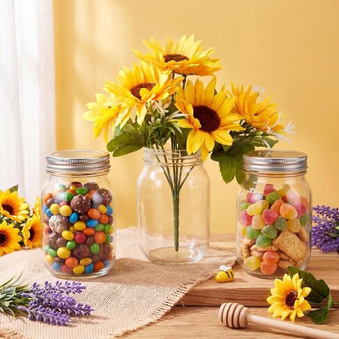 Honeydak 6 Sets Wedding Sunflower Mason Jar Table Centerpieces, 6 Pack Wooden Slices, Mason Jar, Wood Slice and Lace Burlap Jars, for Honey Bee Theme Bridal Shower, Baby Shower, Farmhouse Party Decor in Kuwait