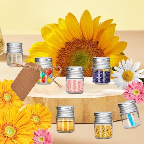 6Pcs 5ML 0.84"X1.23" Small Glass Mini Jars with Metal Lids Message Bottle Terrarium Jar Tiny Wishing Bottles miniature Sand Art Bottles Sample for DIY Crafts (6, 5ML) in Saudi Arabia